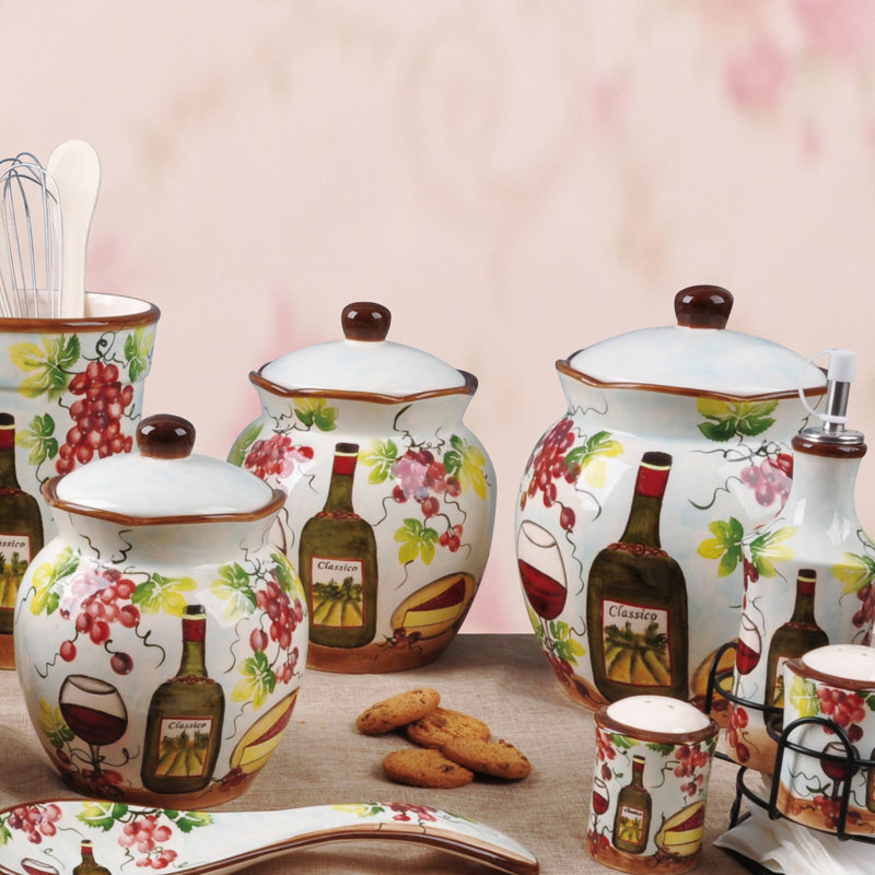 Lorren Home Trends Grape Ceramic Deluxe 3 Piece Kitchen Canister Set